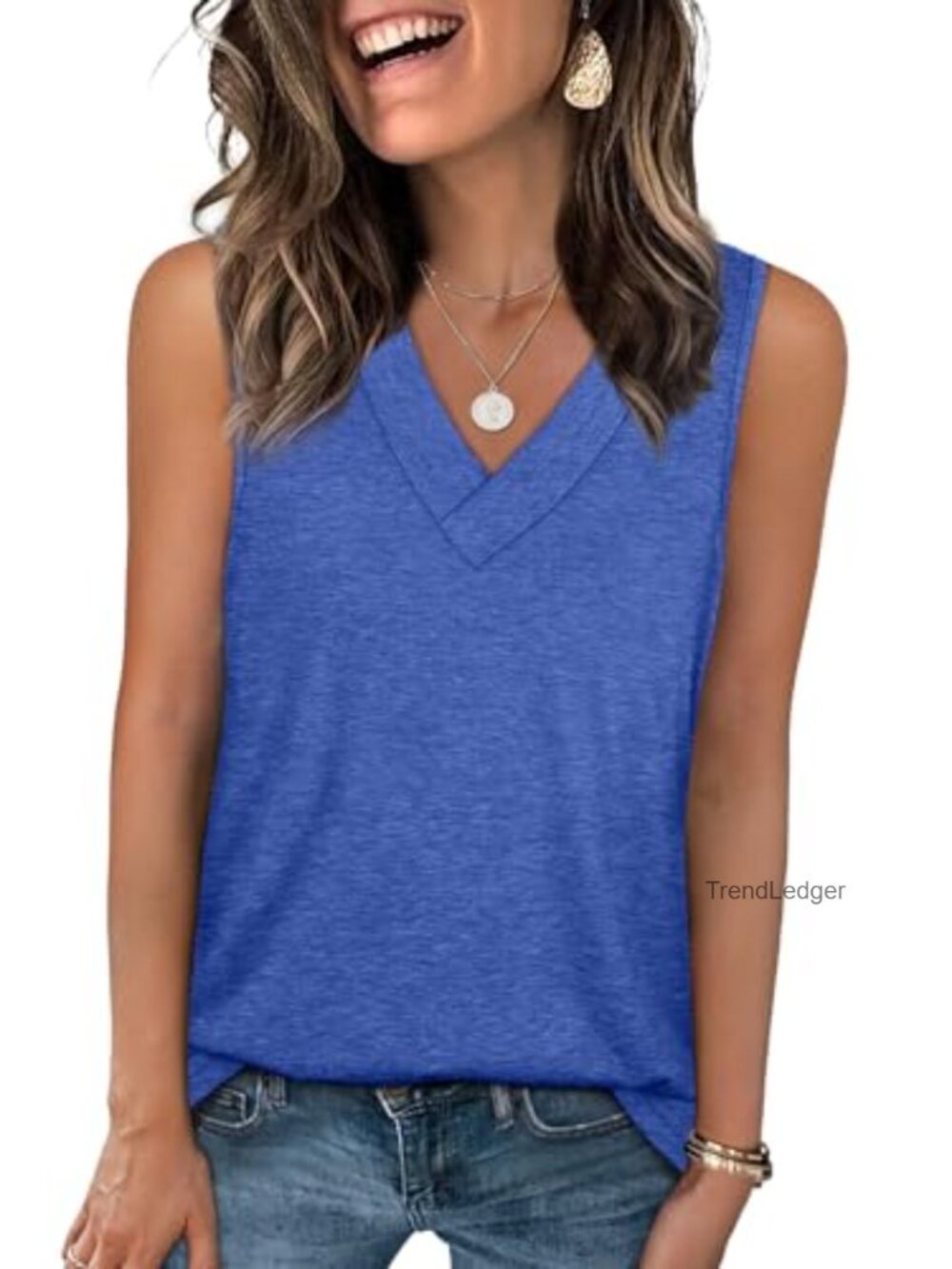 Womens V Neck Sleeveless Tank Top Soft Stretch Summer Casual Basic Tee